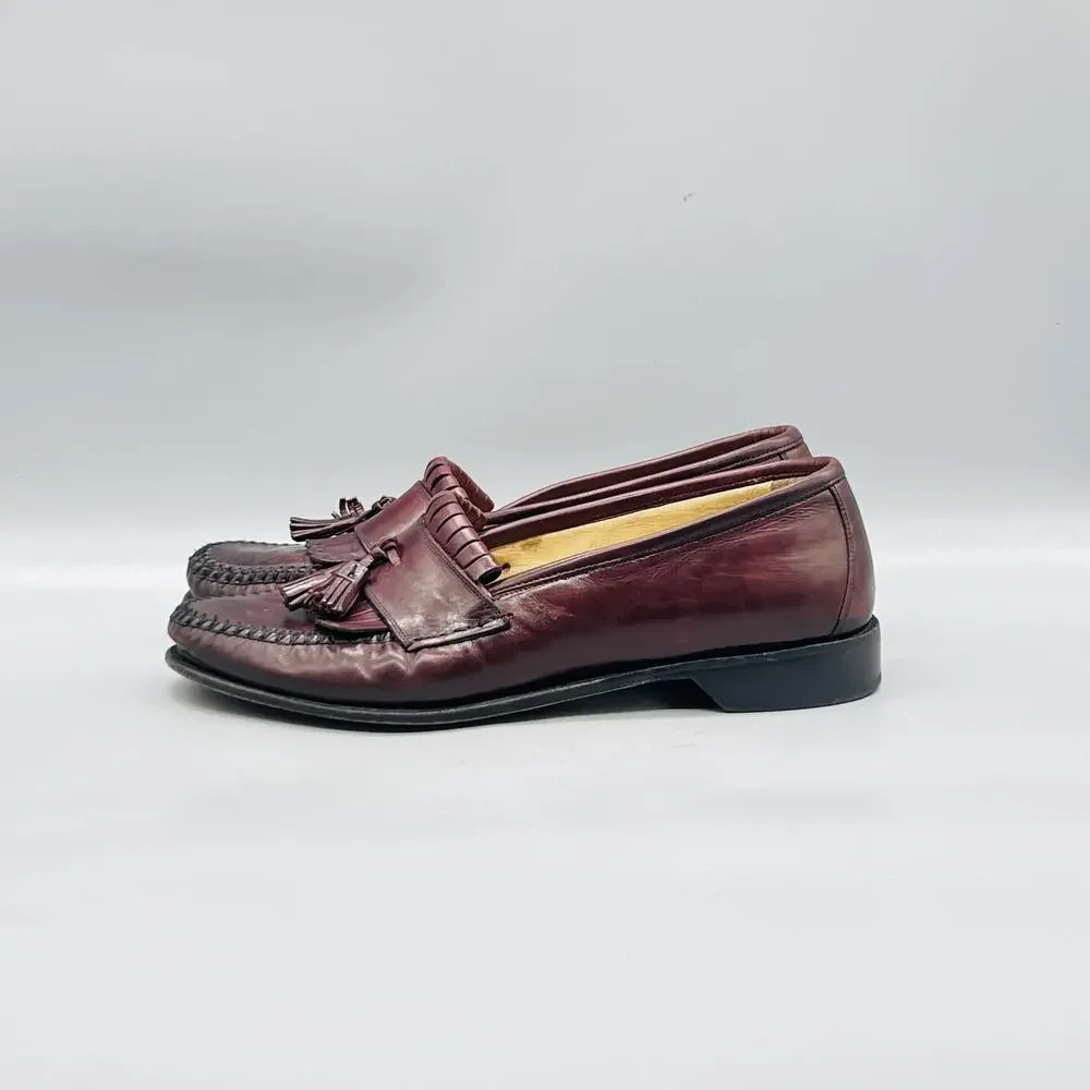 Johnston & Murphy Shoes Mens 8.5 Red Leather Kiltie Tassel Loafers Italy Dress